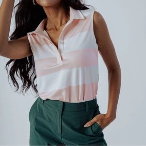 Striped Sleeveless Polo Top - Pink and White